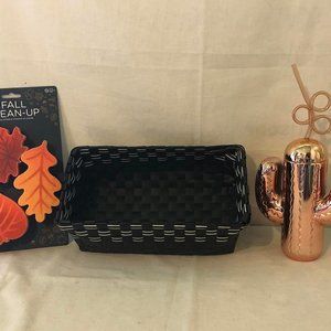 Set of 3 Basket, 22oz Cactus Water Bottle & Leaf Sponges Black Basket 11" Length